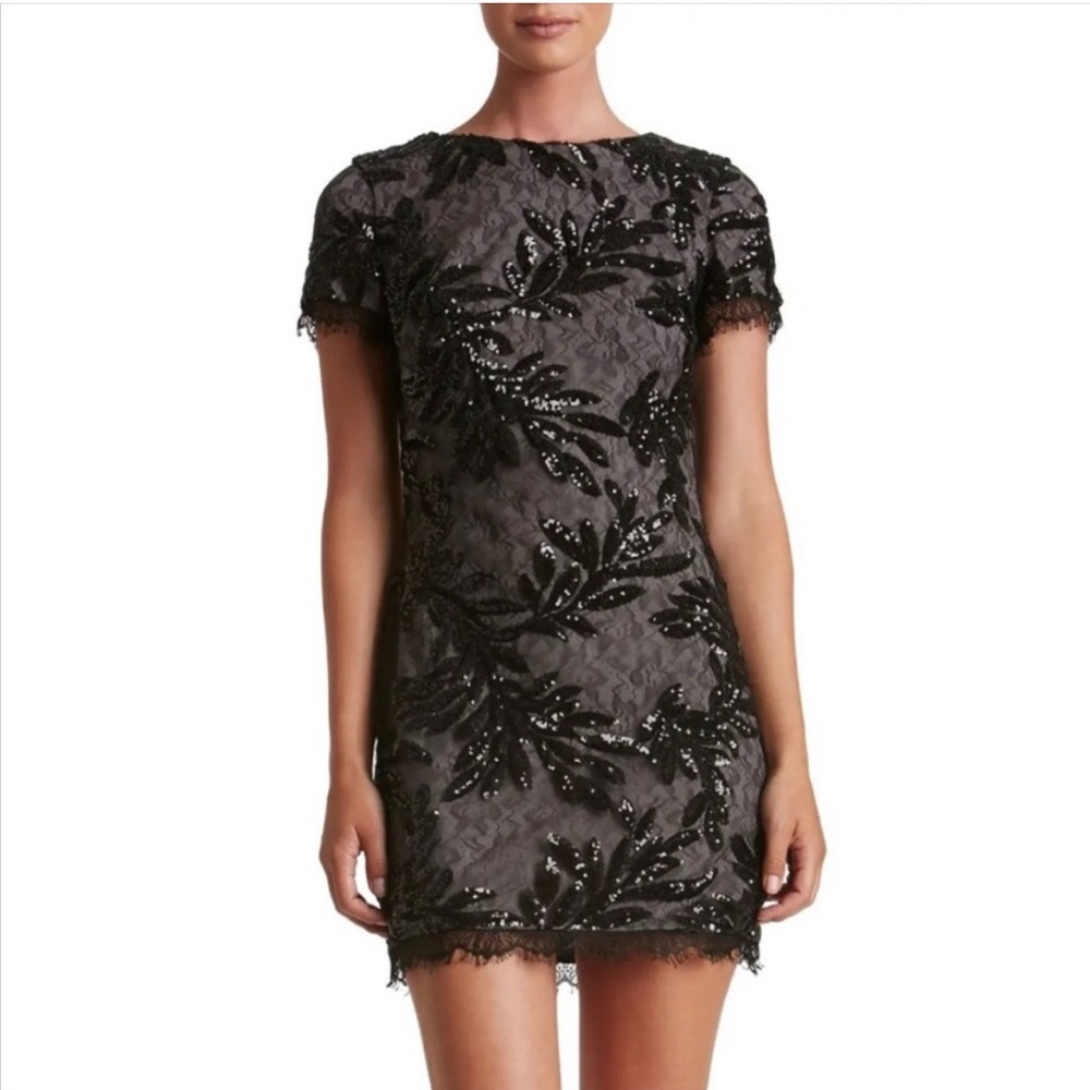 NWT Dress the Population Valerie Sequined Lace Dress - Black & Gray Size S